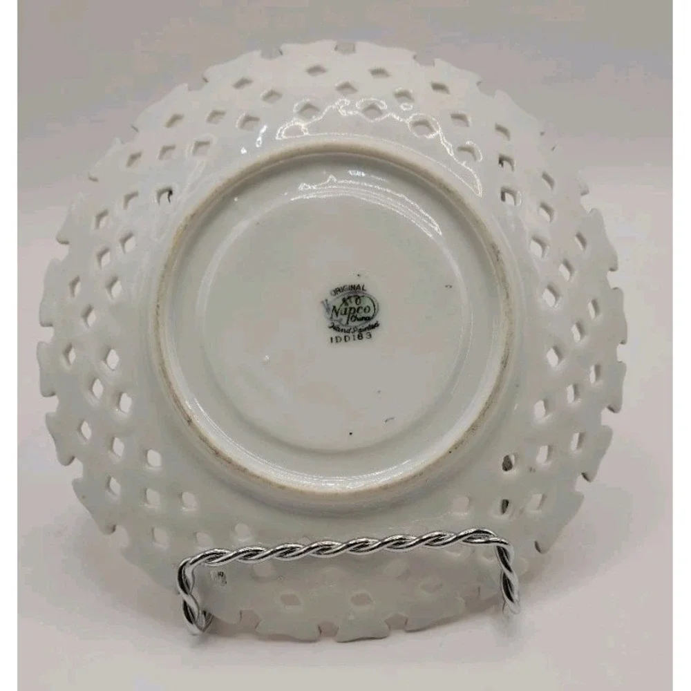 Vintage Napco China 1DD183 Footed Teacup Saucer Set Pierced Lattice Edge Rose...